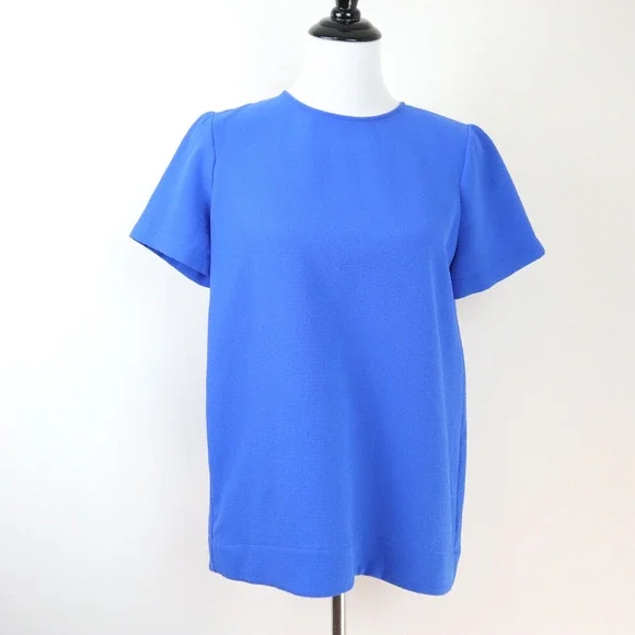 Madewell Size M Tailored Tee High Low Crepe Blouse Short Sleeve Blue - Picture 2 of 11